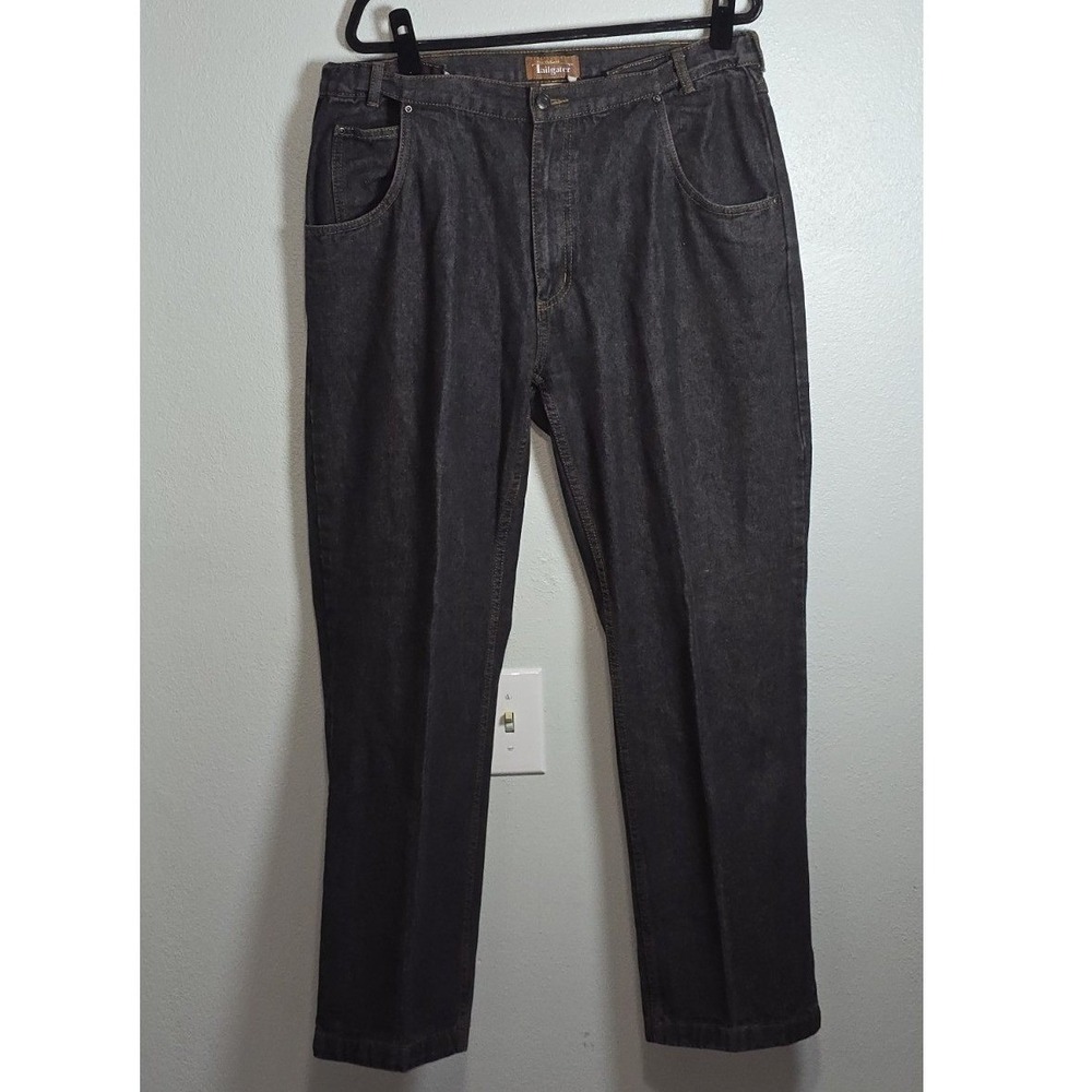 The Haband Tailgater Jeans Men's 38L Black Denim Comfort Fit Side Elastic